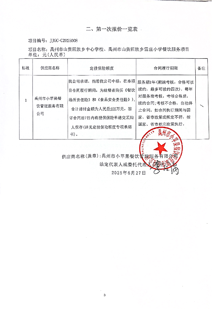 禹州市山貨回族鄉(xiāng)中心學(xué)校、禹州市山貨回族鄉(xiāng)雷莊小學(xué)餐飲服務(wù)項目  成交公告
